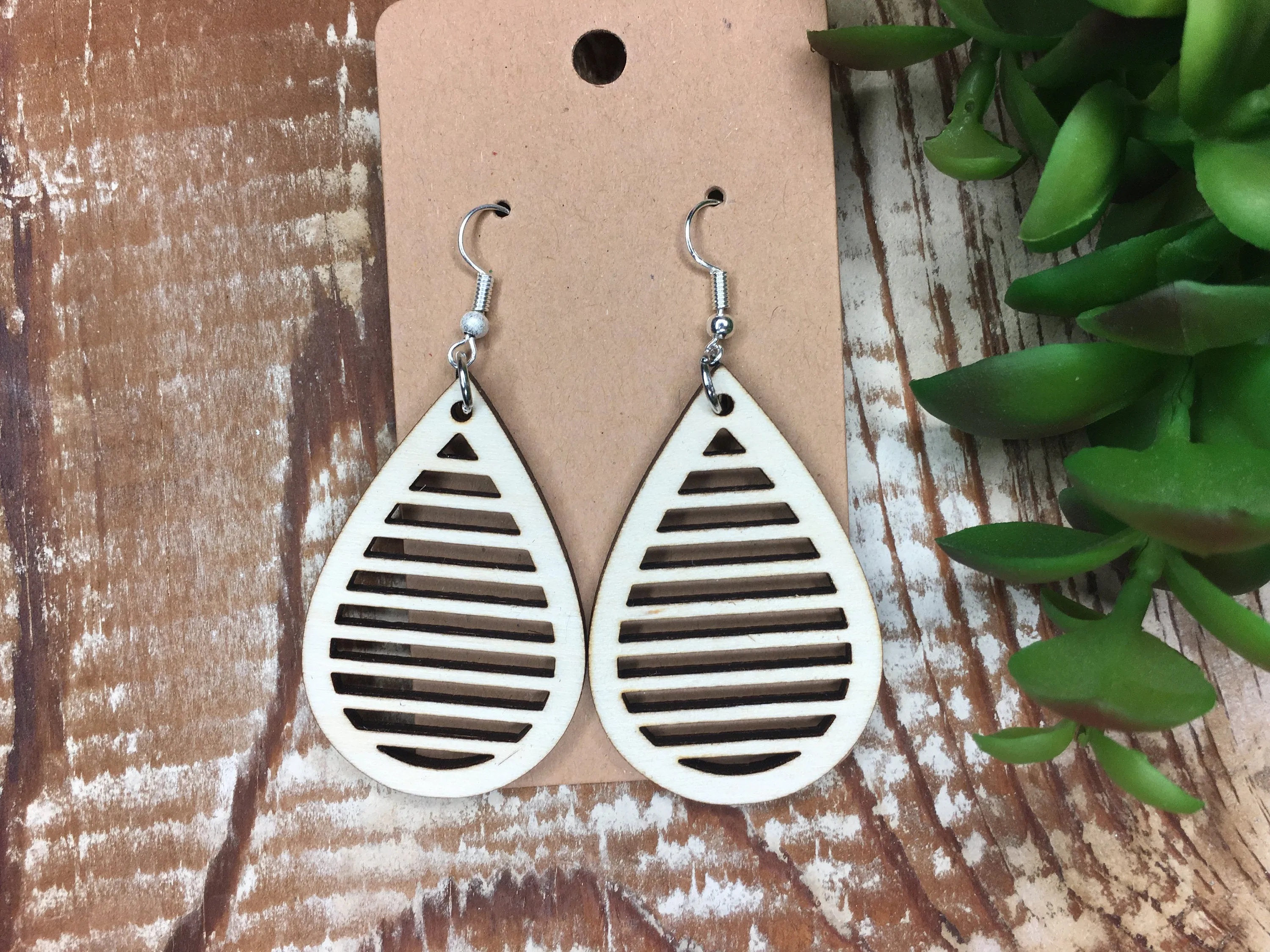 Statement Earrings, Woodland Jewelry, Boho Geometric Earrings, Large Teardrop, Cream Earrings