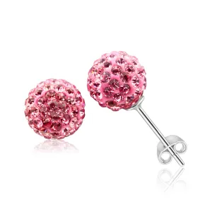 Sterling Silver Crystal Pink 8mm Stud Earrings