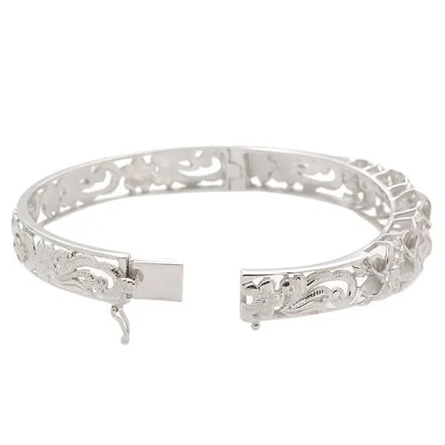 Sterling Silver Hawaiian Plumeria Honu(Turtle) Bangle