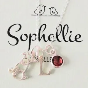 Sterling Silver Initial, Gemstone and Dog Pendant Necklace