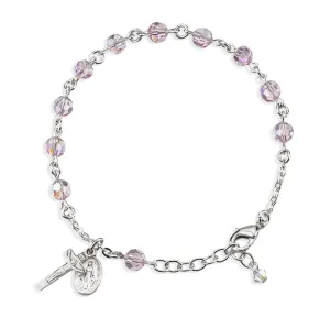 Sterling Silver Rosary Bracelet Created with 6mm Light Amethyst Finest Austrian Crystal Round Beads by HMH - B8550LA