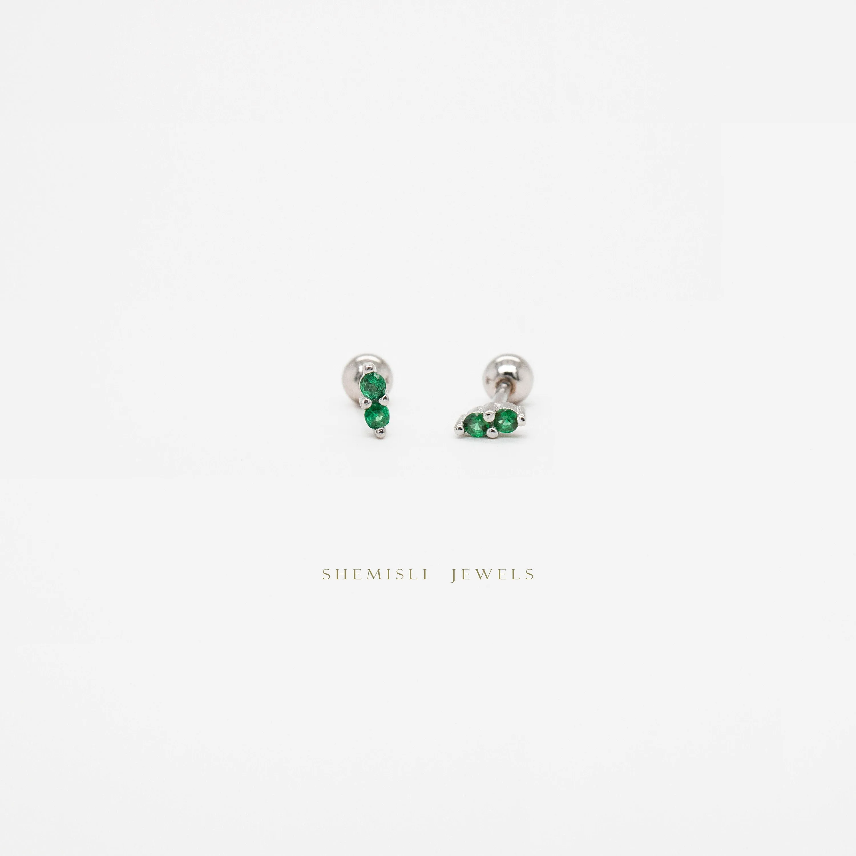 Super Dainty CZ Studs With Screw Ball End (Type A), White stone, Emerald, Unisex, Gold, Silver SHEMISLI - SS205, SS206