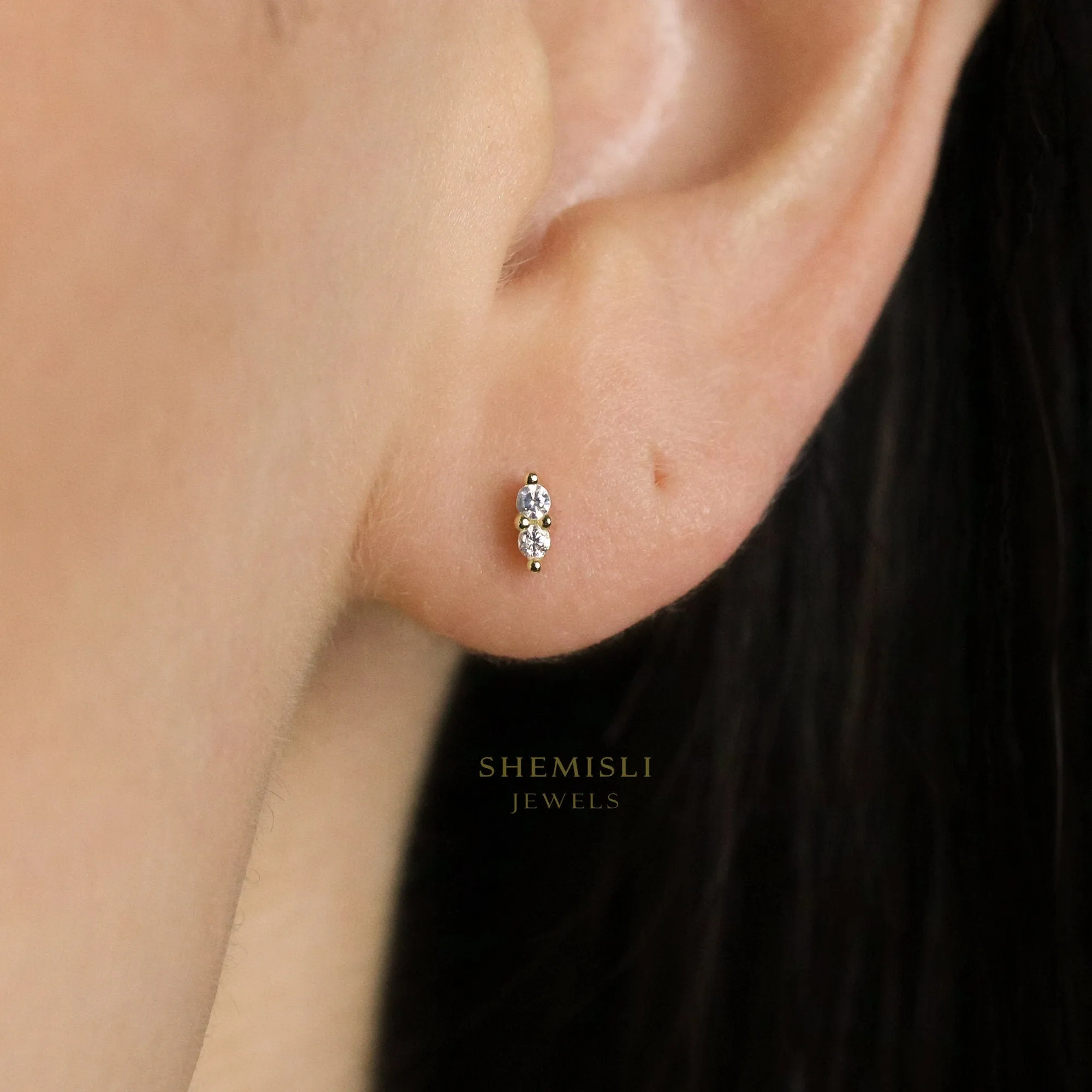 Super Dainty CZ Studs With Screw Ball End (Type A), White stone, Emerald, Unisex, Gold, Silver SHEMISLI - SS205, SS206