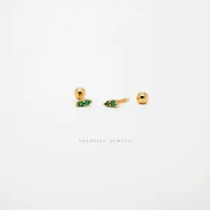 Super Dainty CZ Studs With Screw Ball End (Type A), White stone, Emerald, Unisex, Gold, Silver SHEMISLI - SS205, SS206