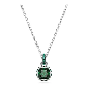 Swarovski Women's Green Square-Cut Stone and Crystals in a Rhodium-Finished Setting August Birthstone Pendant Necklace - 5651706