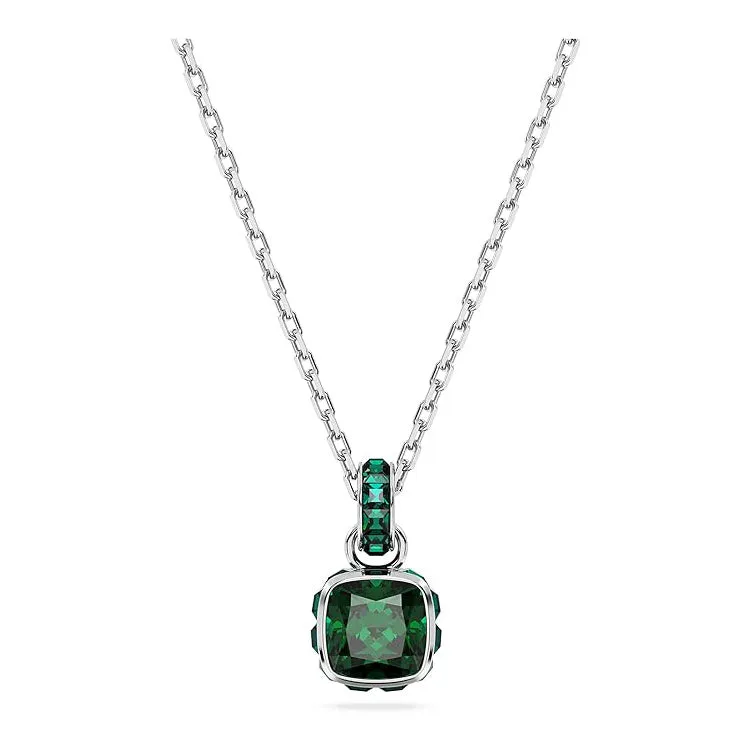 Swarovski Women's Green Square-Cut Stone and Crystals in a Rhodium-Finished Setting August Birthstone Pendant Necklace - 5651706