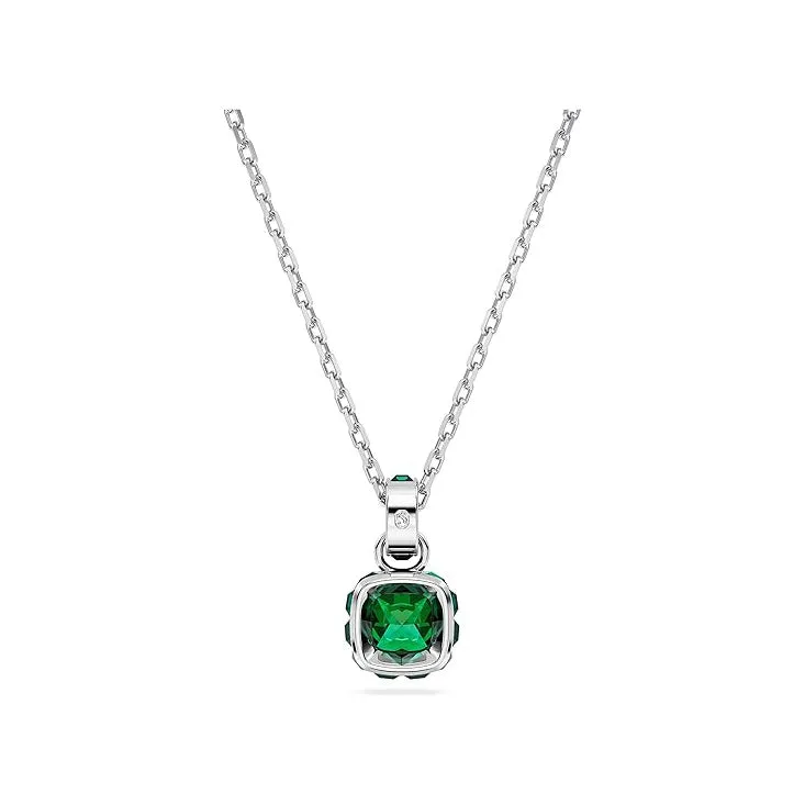 Swarovski Women's Green Square-Cut Stone and Crystals in a Rhodium-Finished Setting August Birthstone Pendant Necklace - 5651706