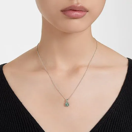 Swarovski Women's Green Square-Cut Stone and Crystals in a Rhodium-Finished Setting August Birthstone Pendant Necklace - 5651706