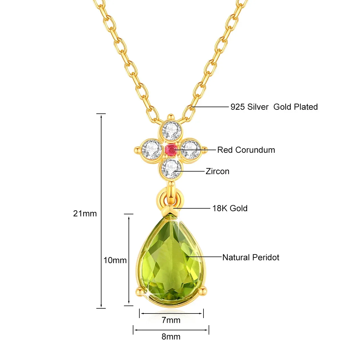 Szjinao 100% 18K Gold Peridot Necklace 7*10mm Natural Stone Teardrop K Gold Pendant Wedding Jewelry For Women With Certified New