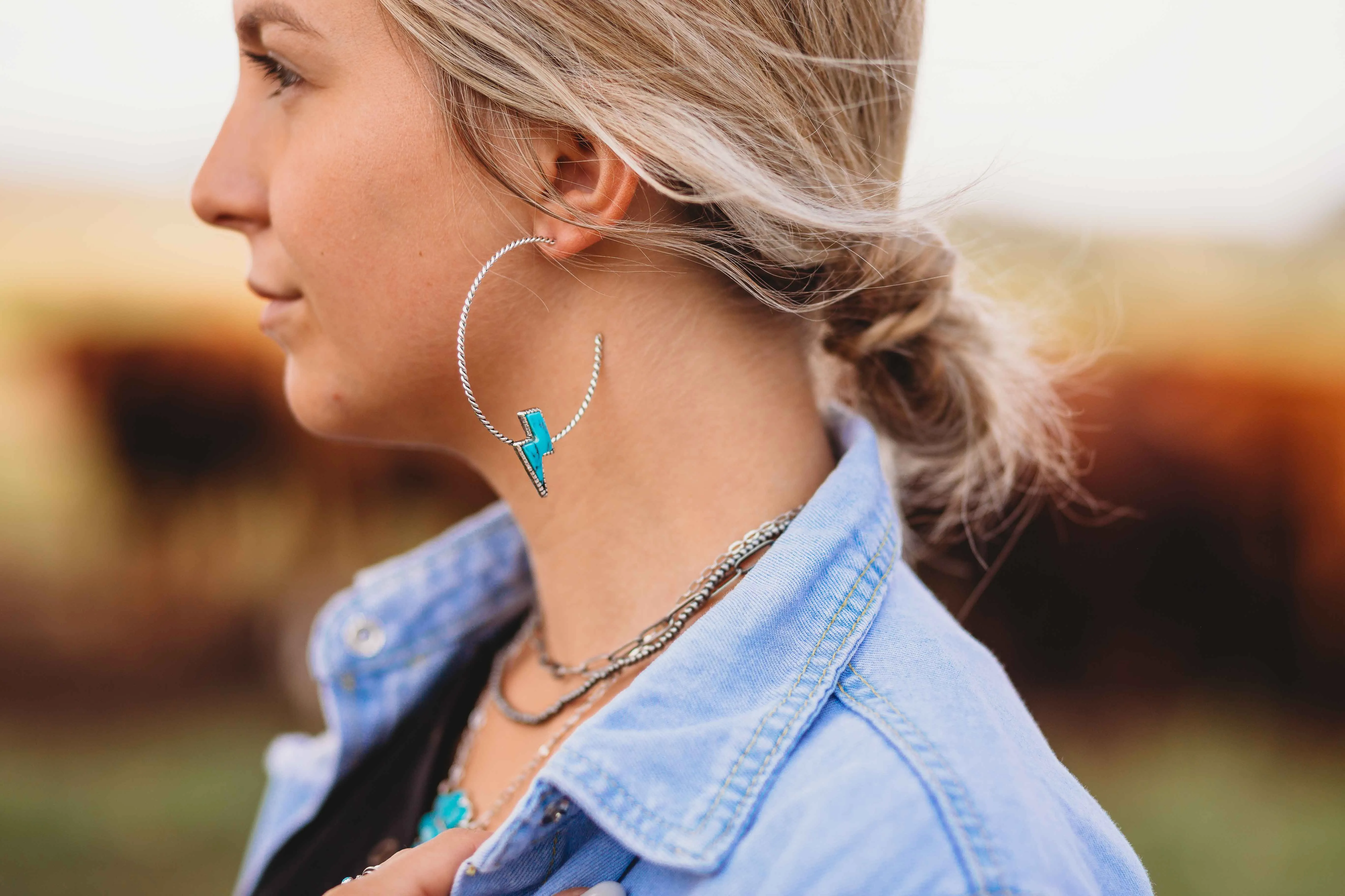 THUNDER LIGHTENING BOLT GEMSTONE WIRE HOOP EARRING