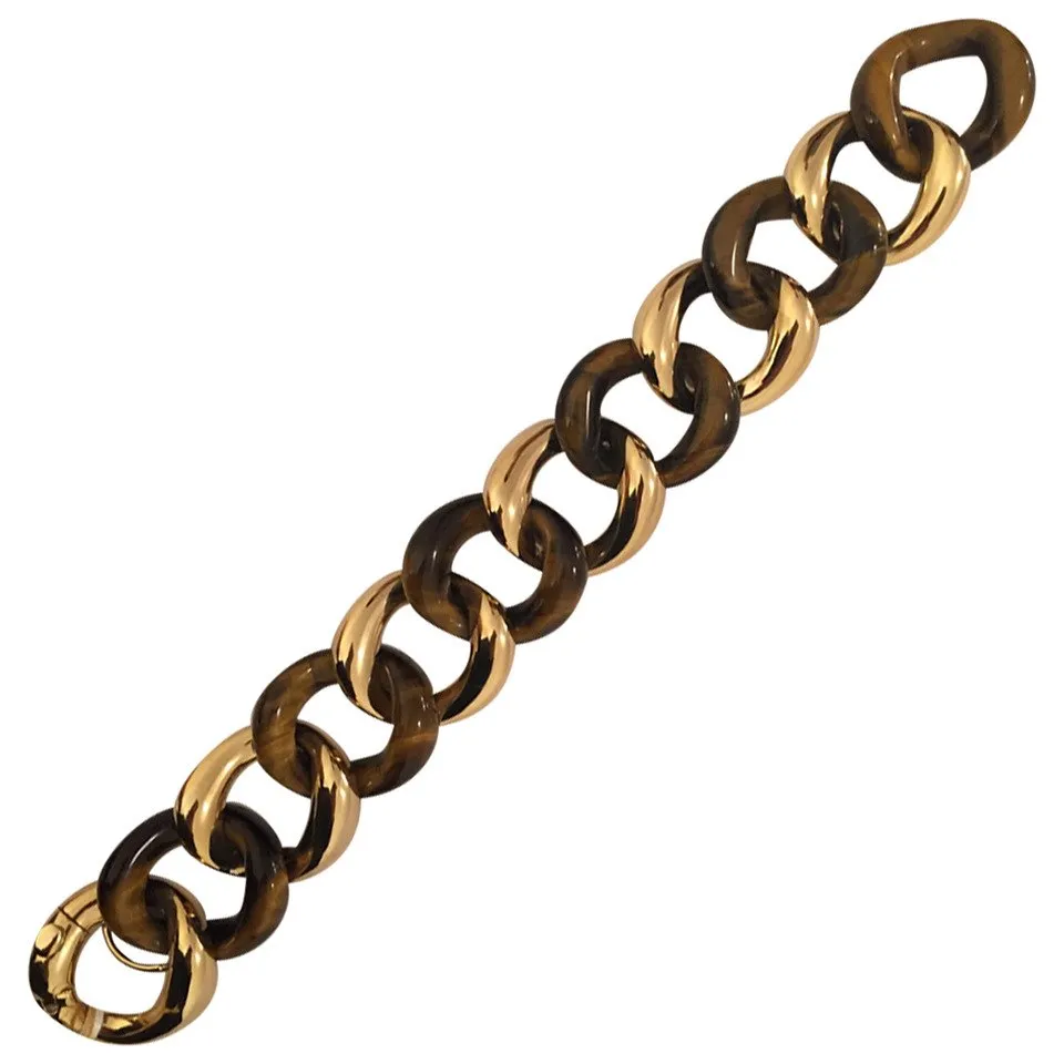 Tiger's Eye Gold Link Bracelet