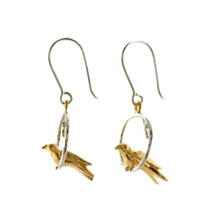 Tiny Bird Loop Earrings