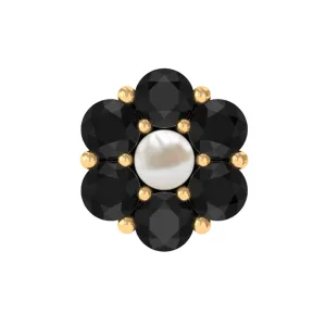 Tiny Black Onyx and Freshwater Pearl Flower Conch Earring