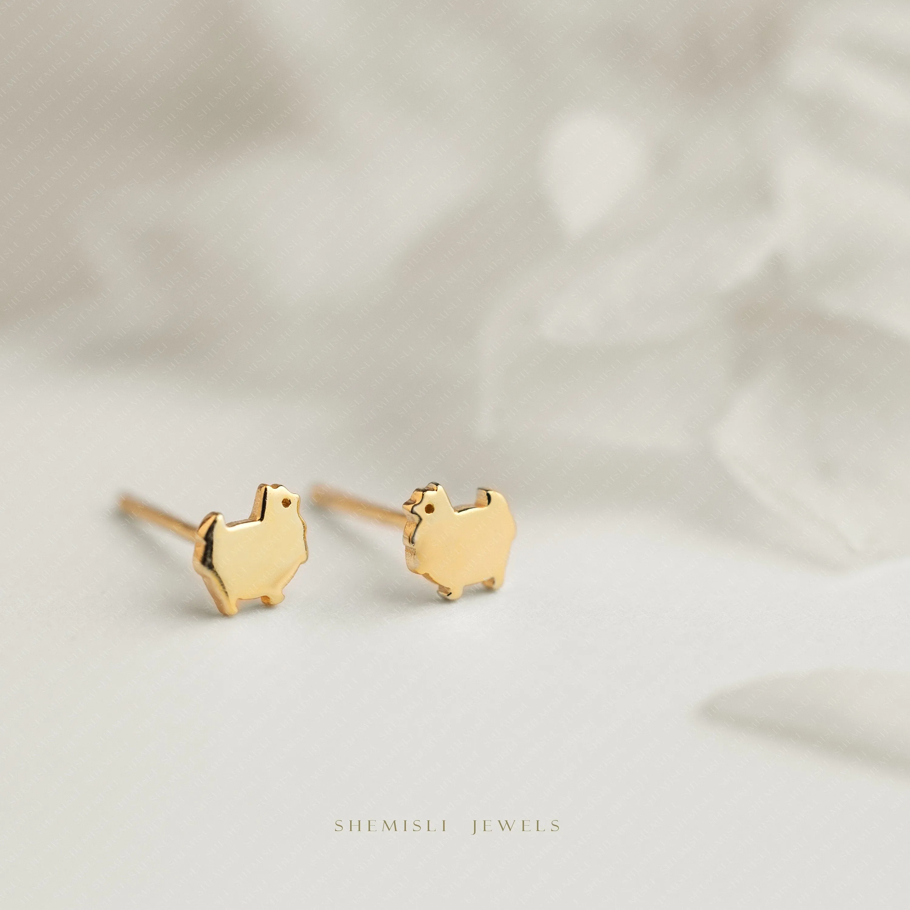 Tiny Pom Studs, Pomeranian Dog Earrings, Unisex, Gold, Silver SHEMISLI SS687 Butterfly End, SS688 Screw Ball End (Type A) LR