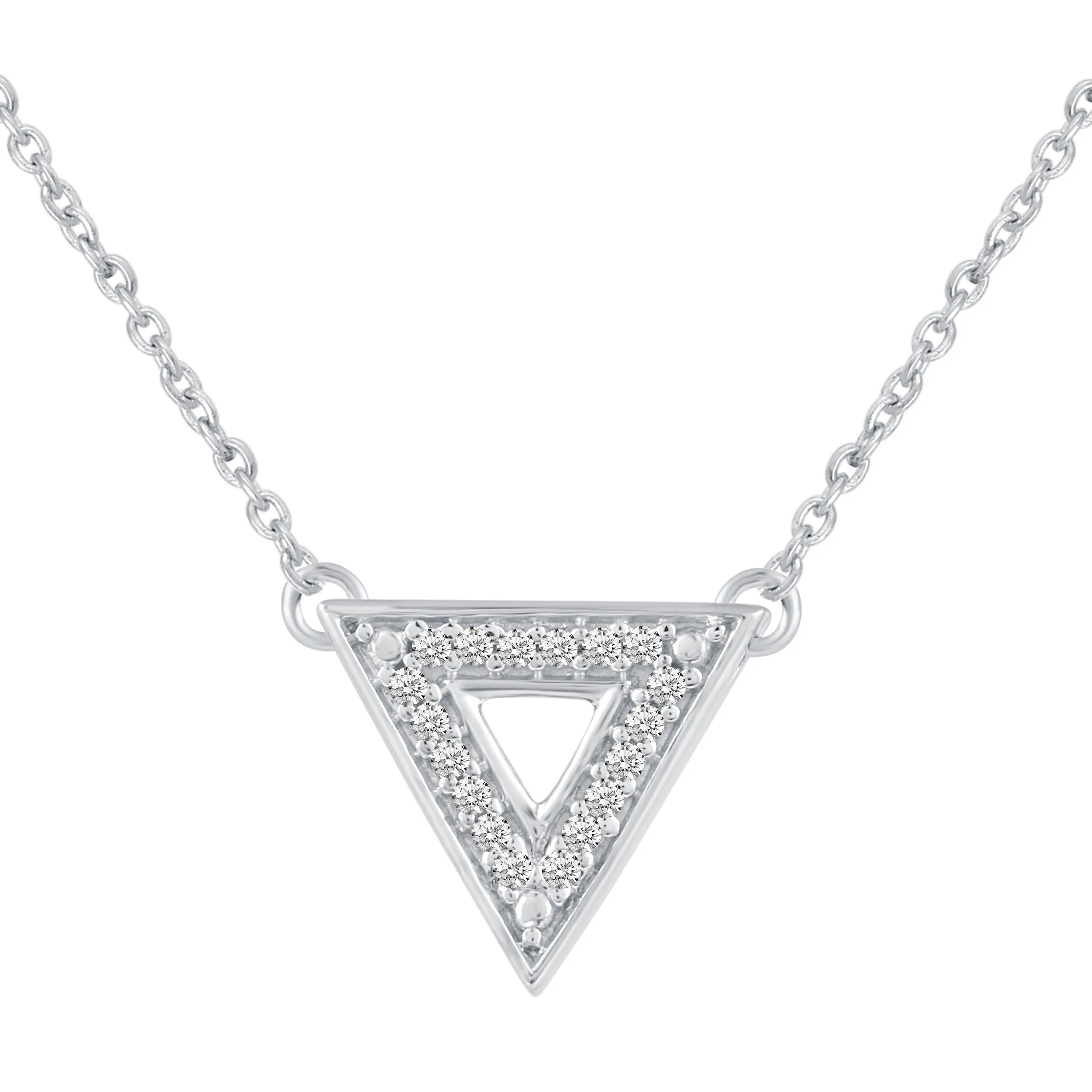 Triangle 1/20 Cttw Natural Diamond Pendant Necklace set in 925 Sterling Silver