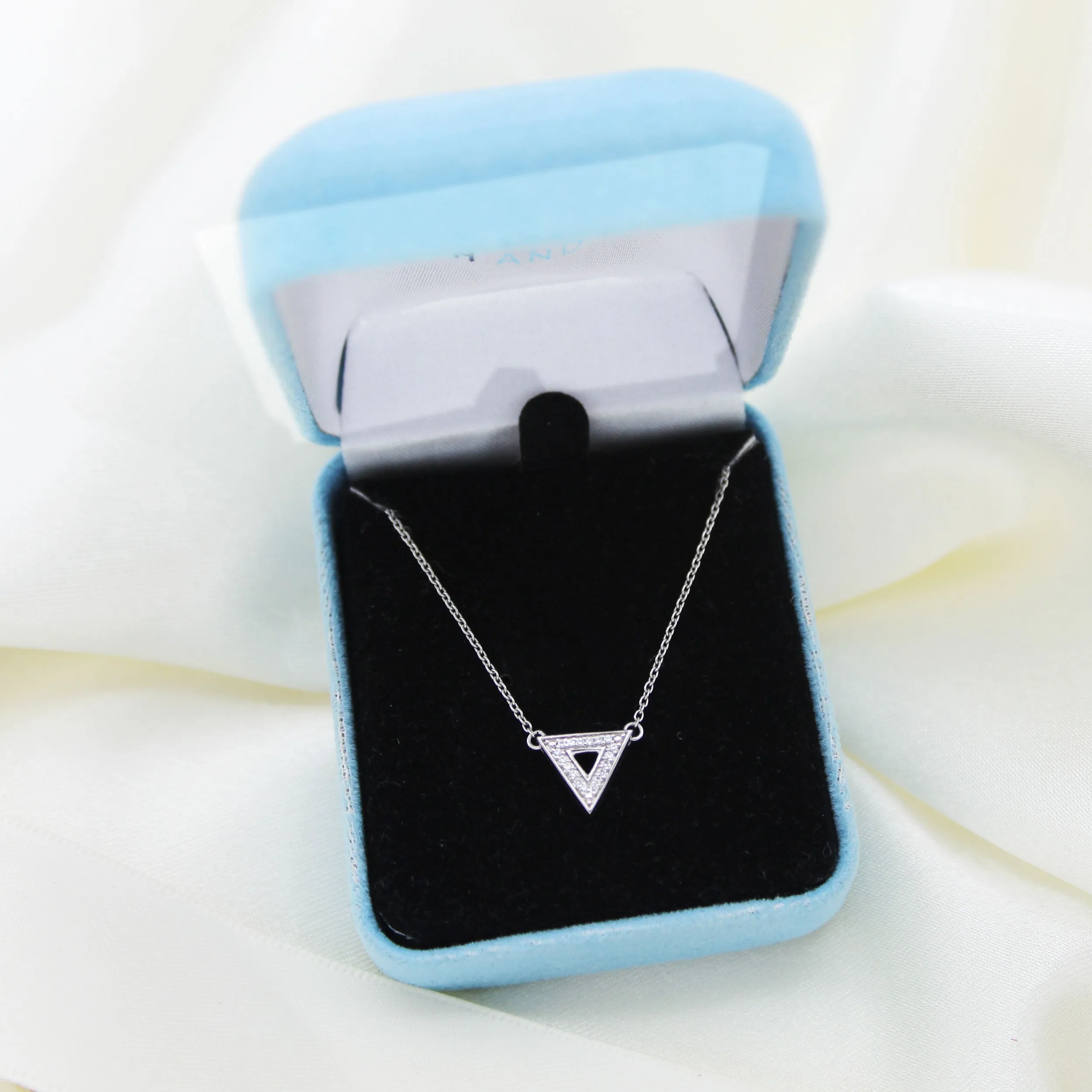 Triangle 1/20 Cttw Natural Diamond Pendant Necklace set in 925 Sterling Silver