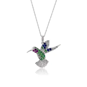 Tsavorite, Garnet and Sapphire Hummingbird Pendant