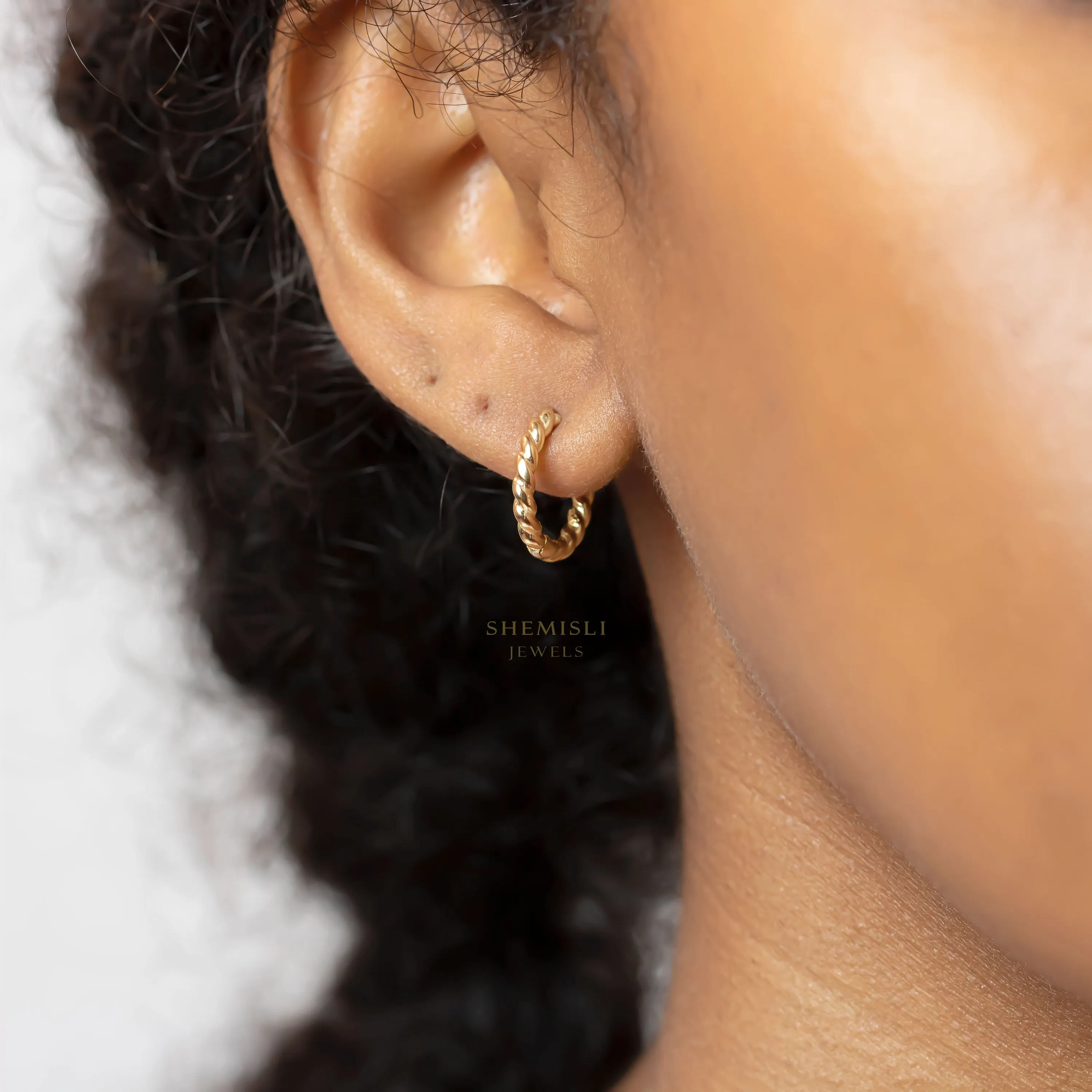 Twisted Wire Hoops, Cable Hoop Earrings, Rope Huggies, Unisex, Gold, Silver SHEMISLI SH034