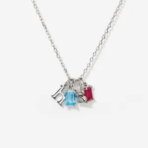 Two Birthstone Two Initial Silver Necklace