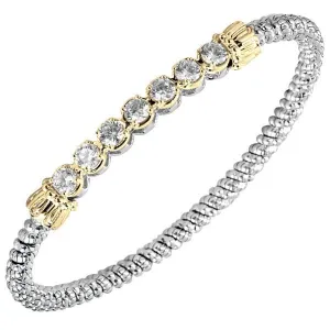 Vahan Sterling Silver & 14K Yellow Gold CZ Bar Bangle Bracelet