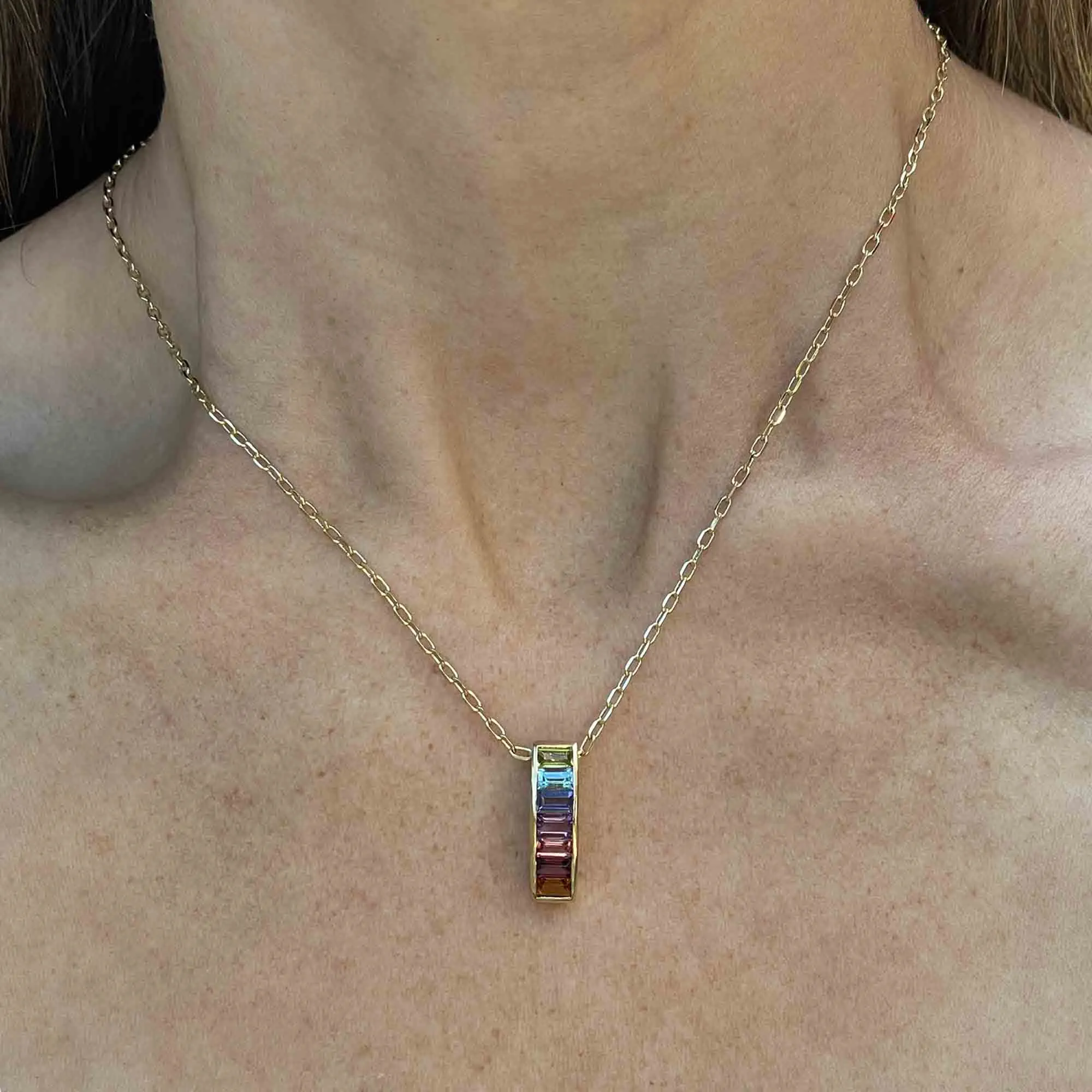 Vintage 14K Gold Multi Stone Pendant Necklace