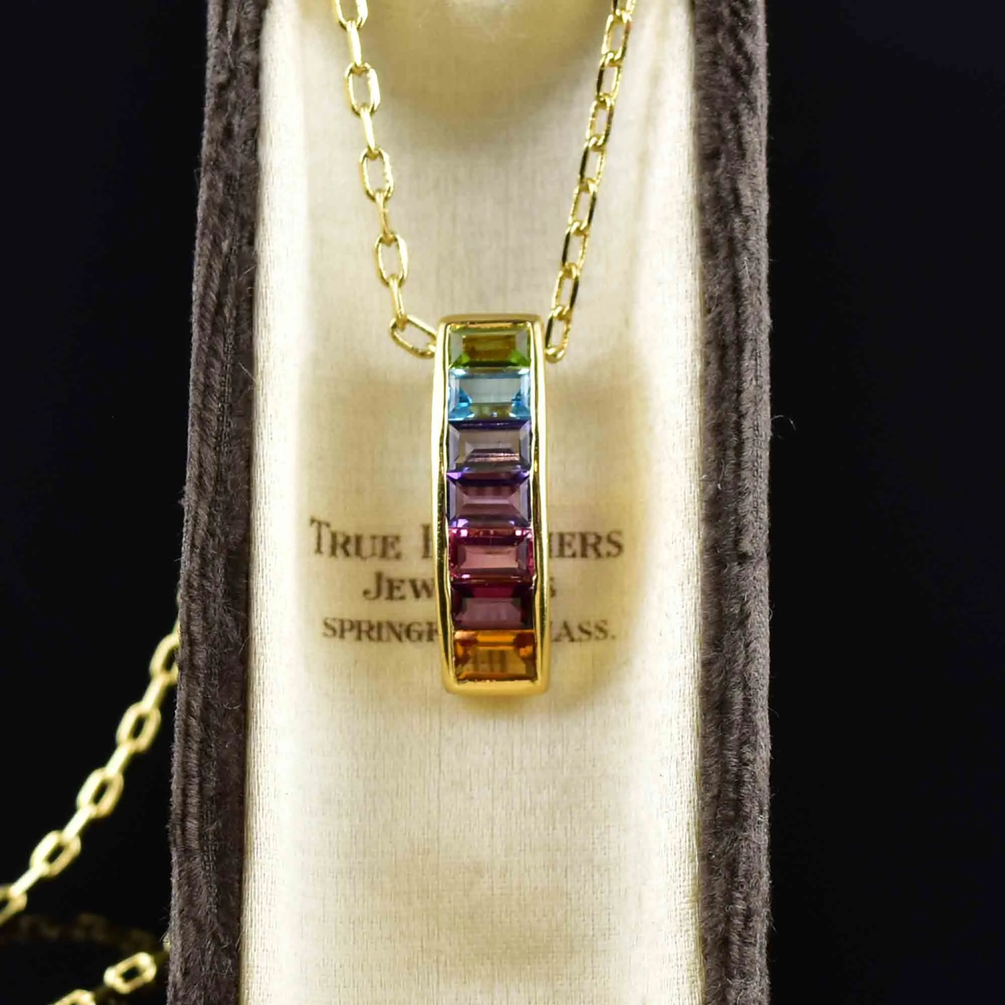 Vintage 14K Gold Multi Stone Pendant Necklace