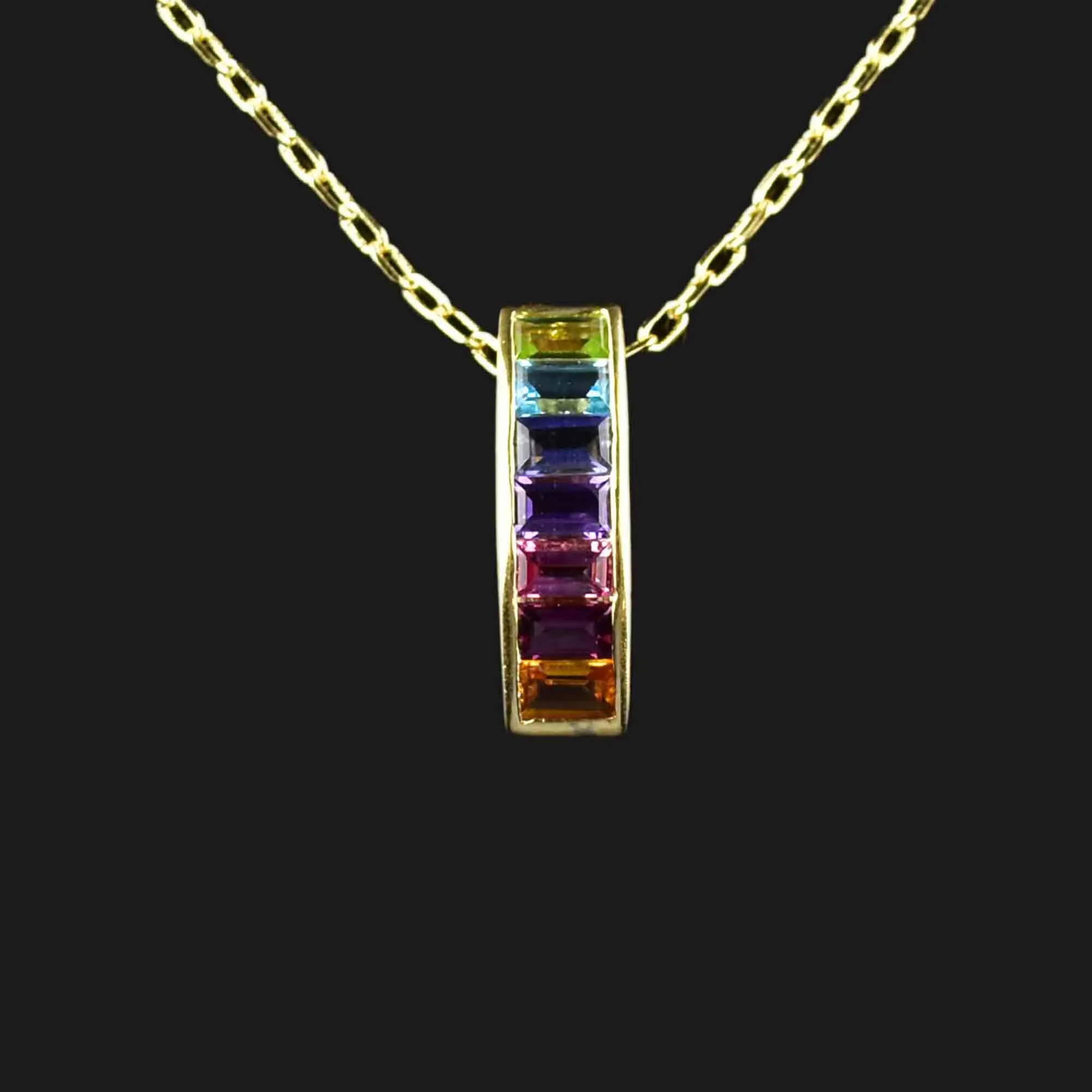 Vintage 14K Gold Multi Stone Pendant Necklace