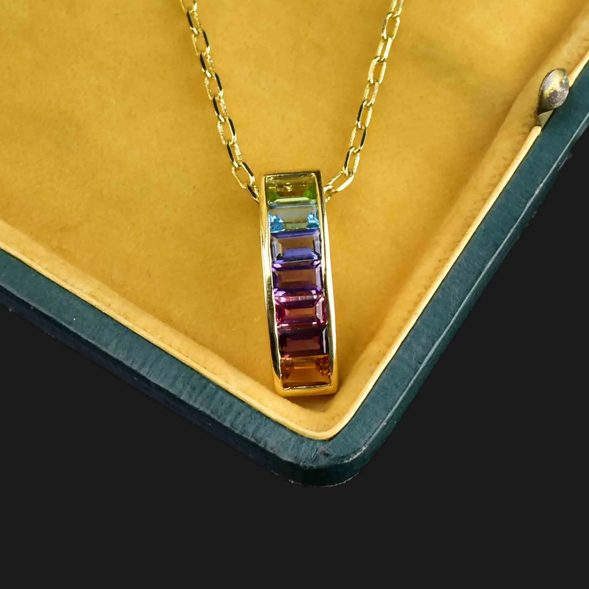 Vintage 14K Gold Multi Stone Pendant Necklace