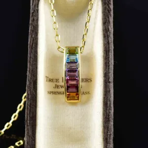 Vintage 14K Gold Multi Stone Pendant Necklace