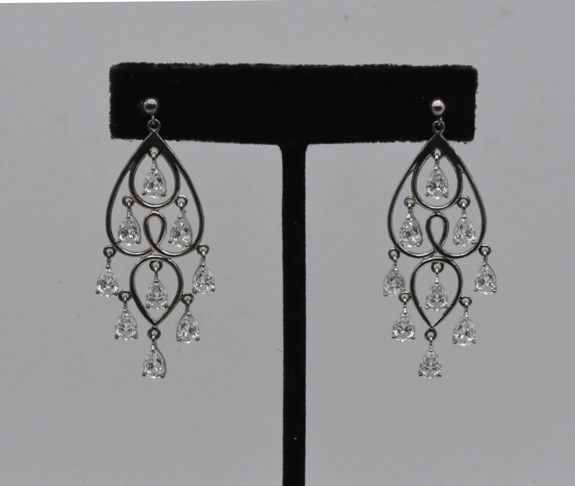 Vintage Cubic Zirconia Sterling Silver Chandelier Earrings