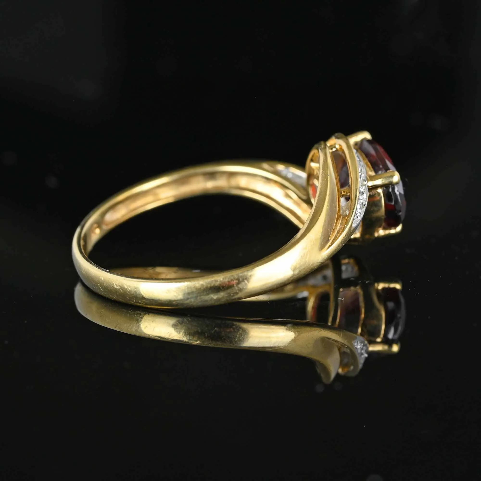 Vintage English Gold Garnet Diamond Bypass Ring