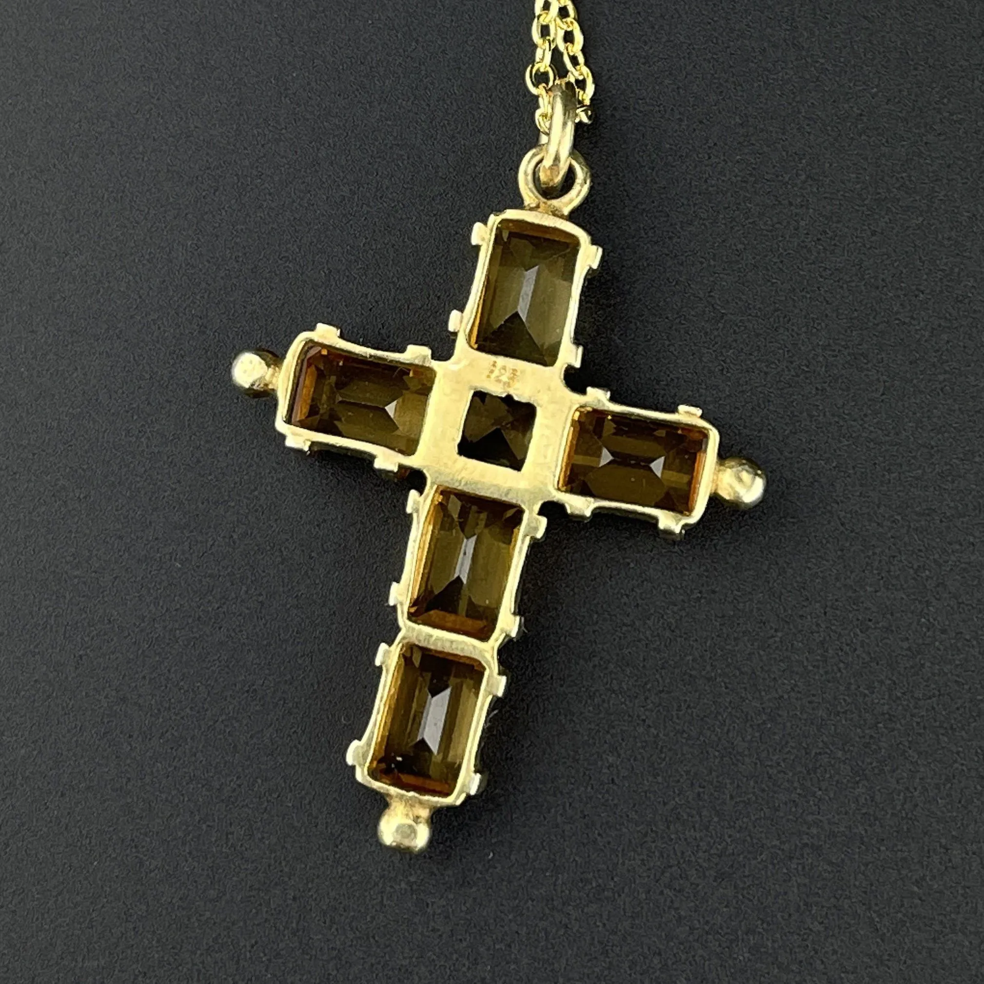 Vintage Gold Vermeil 6 CTW Citrine Cross Pendant Necklace