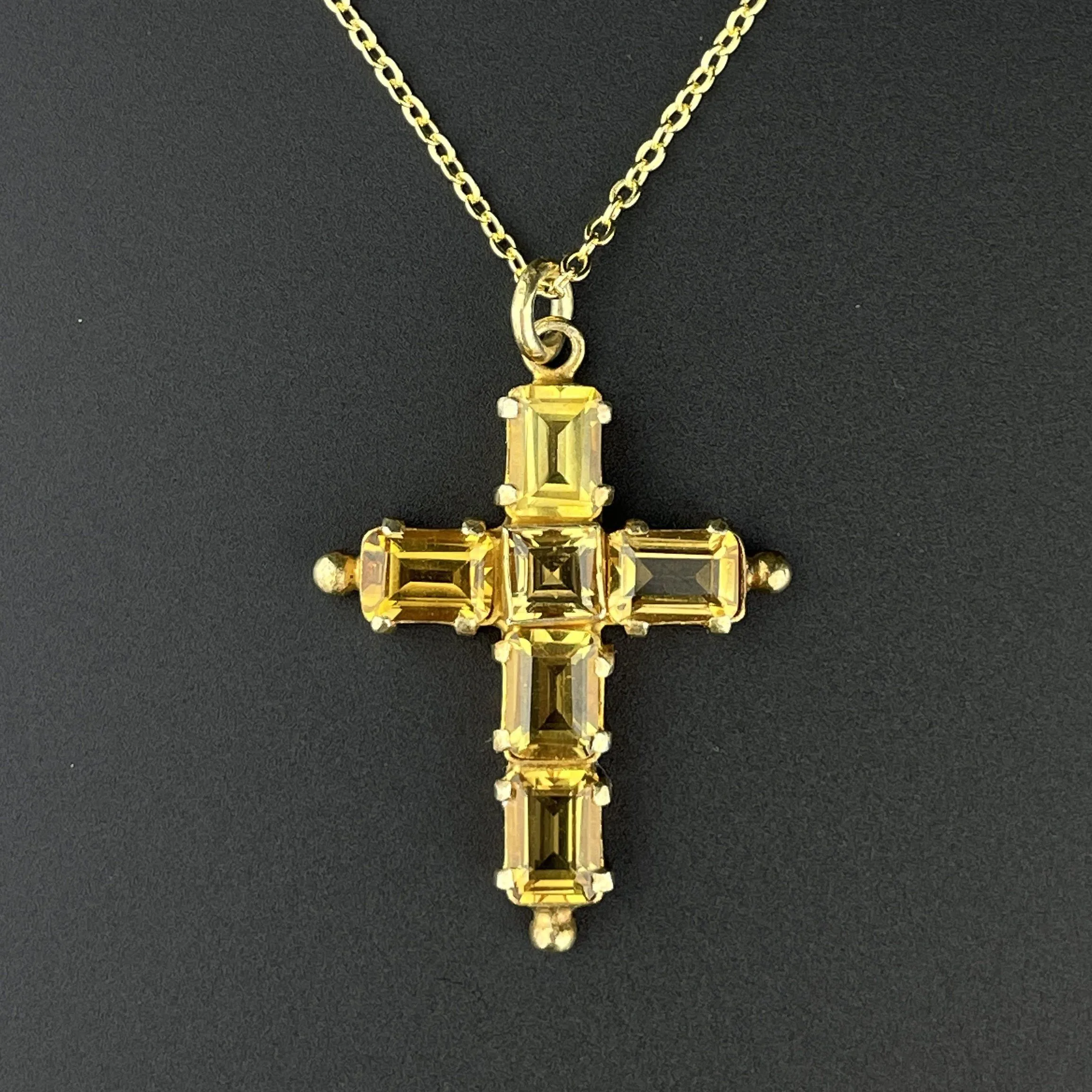 Vintage Gold Vermeil 6 CTW Citrine Cross Pendant Necklace