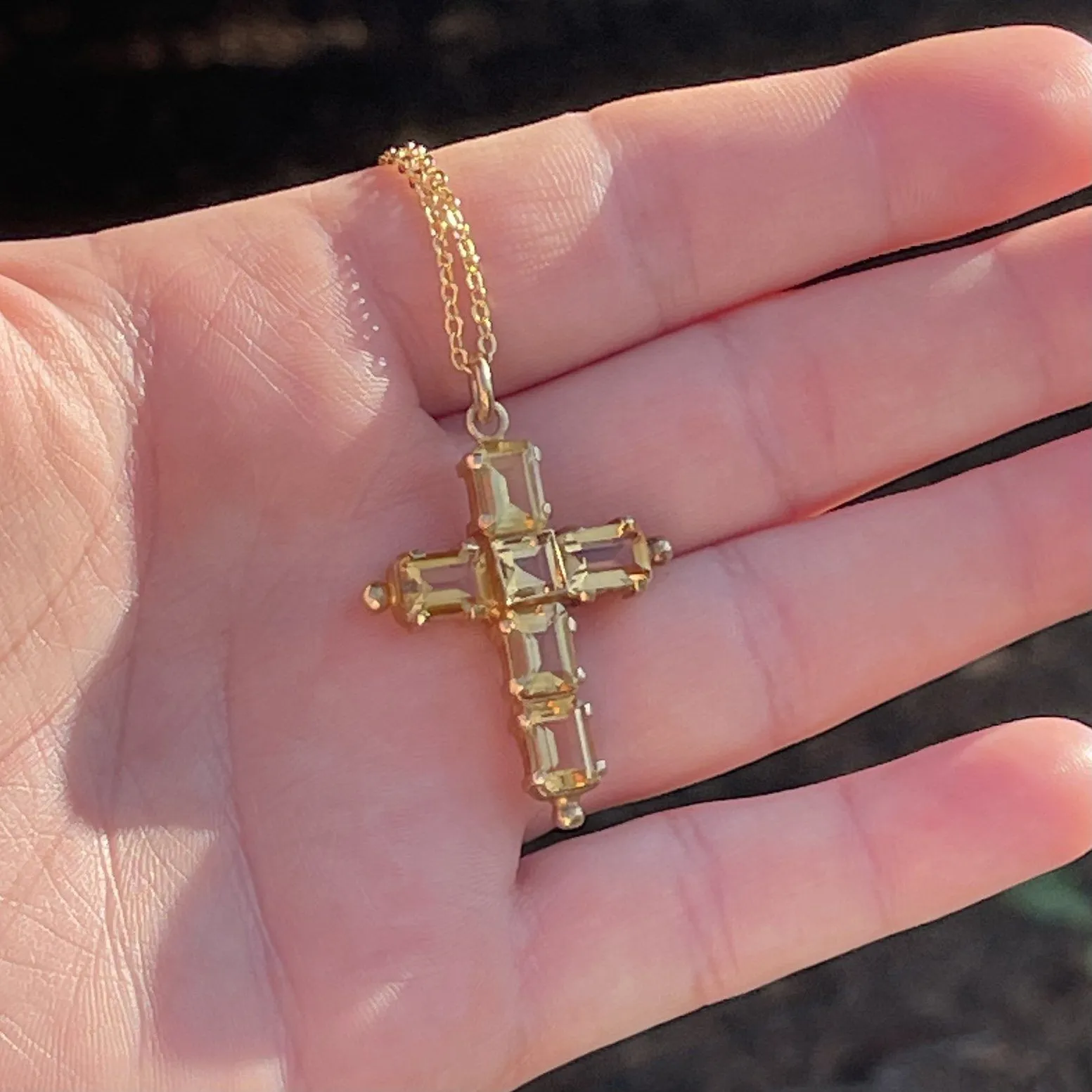 Vintage Gold Vermeil 6 CTW Citrine Cross Pendant Necklace