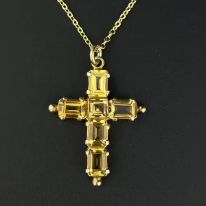 Vintage Gold Vermeil 6 CTW Citrine Cross Pendant Necklace