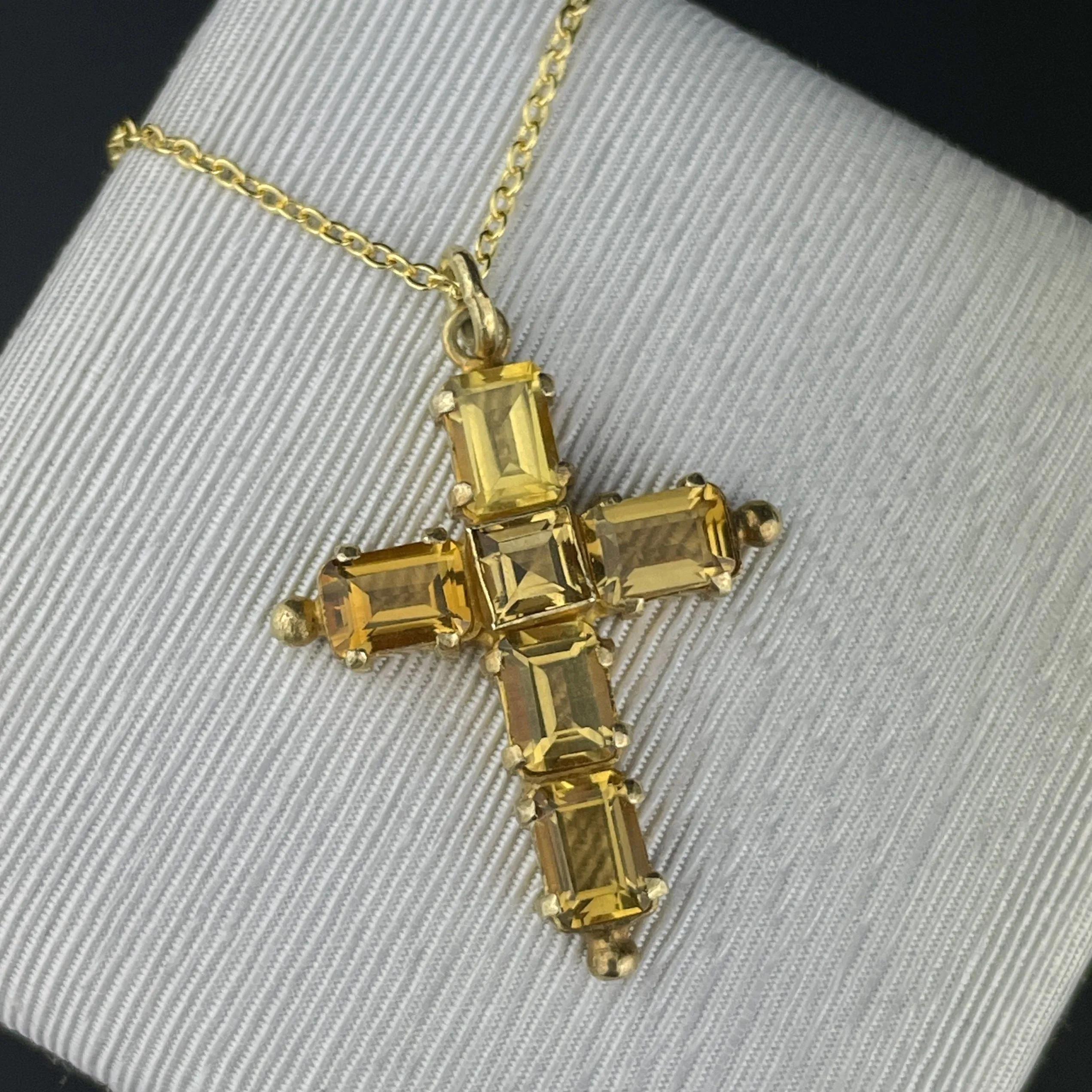 Vintage Gold Vermeil 6 CTW Citrine Cross Pendant Necklace