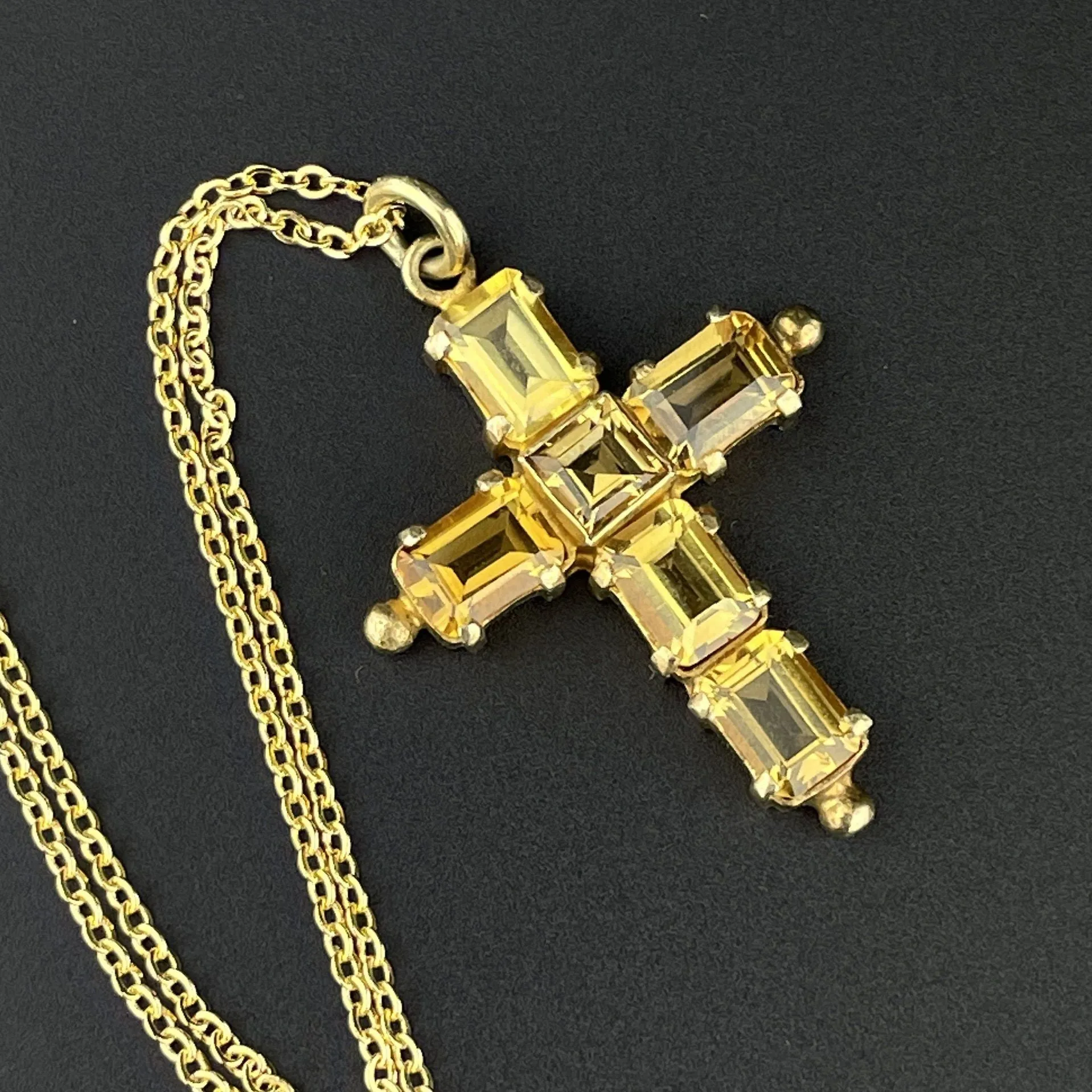 Vintage Gold Vermeil 6 CTW Citrine Cross Pendant Necklace