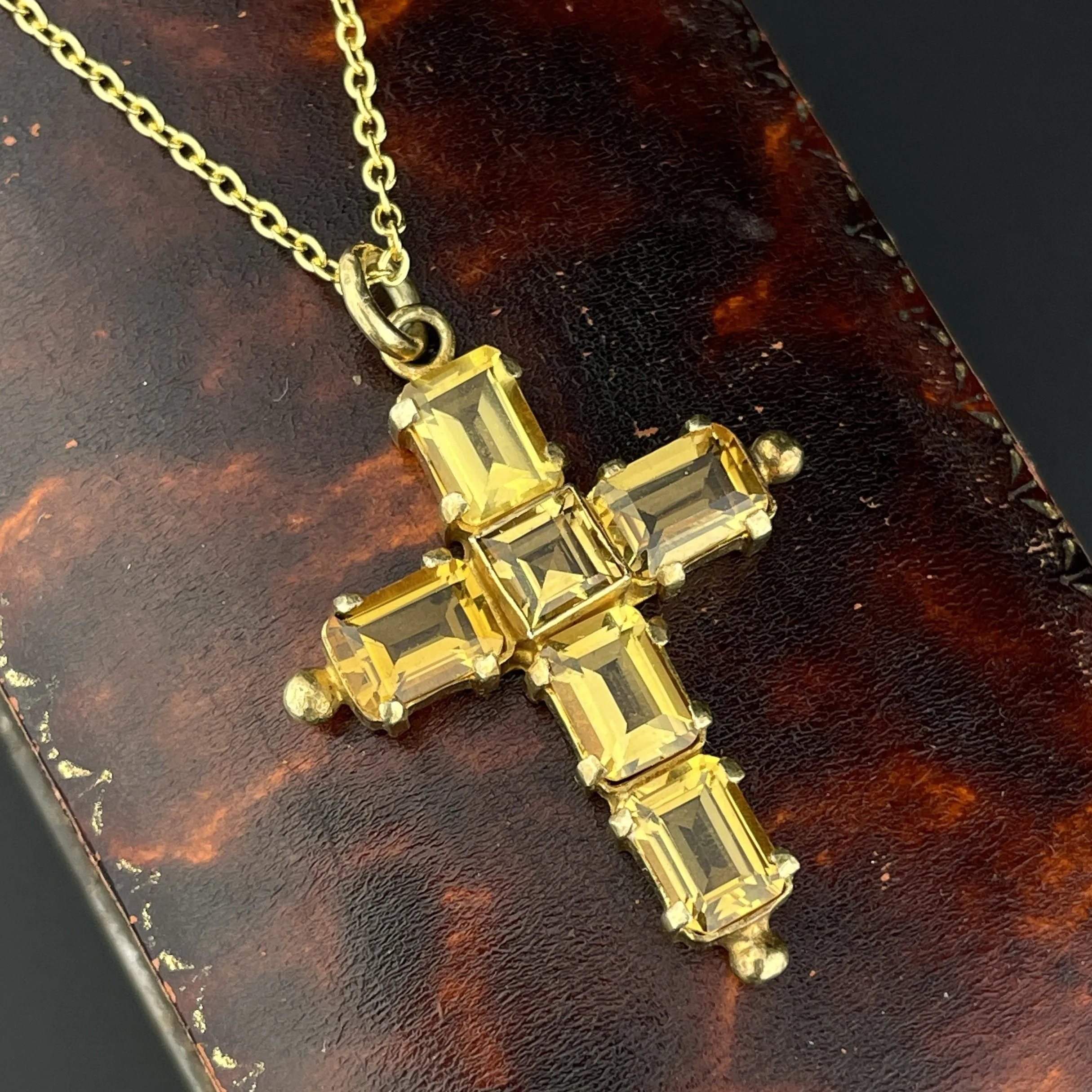 Vintage Gold Vermeil 6 CTW Citrine Cross Pendant Necklace