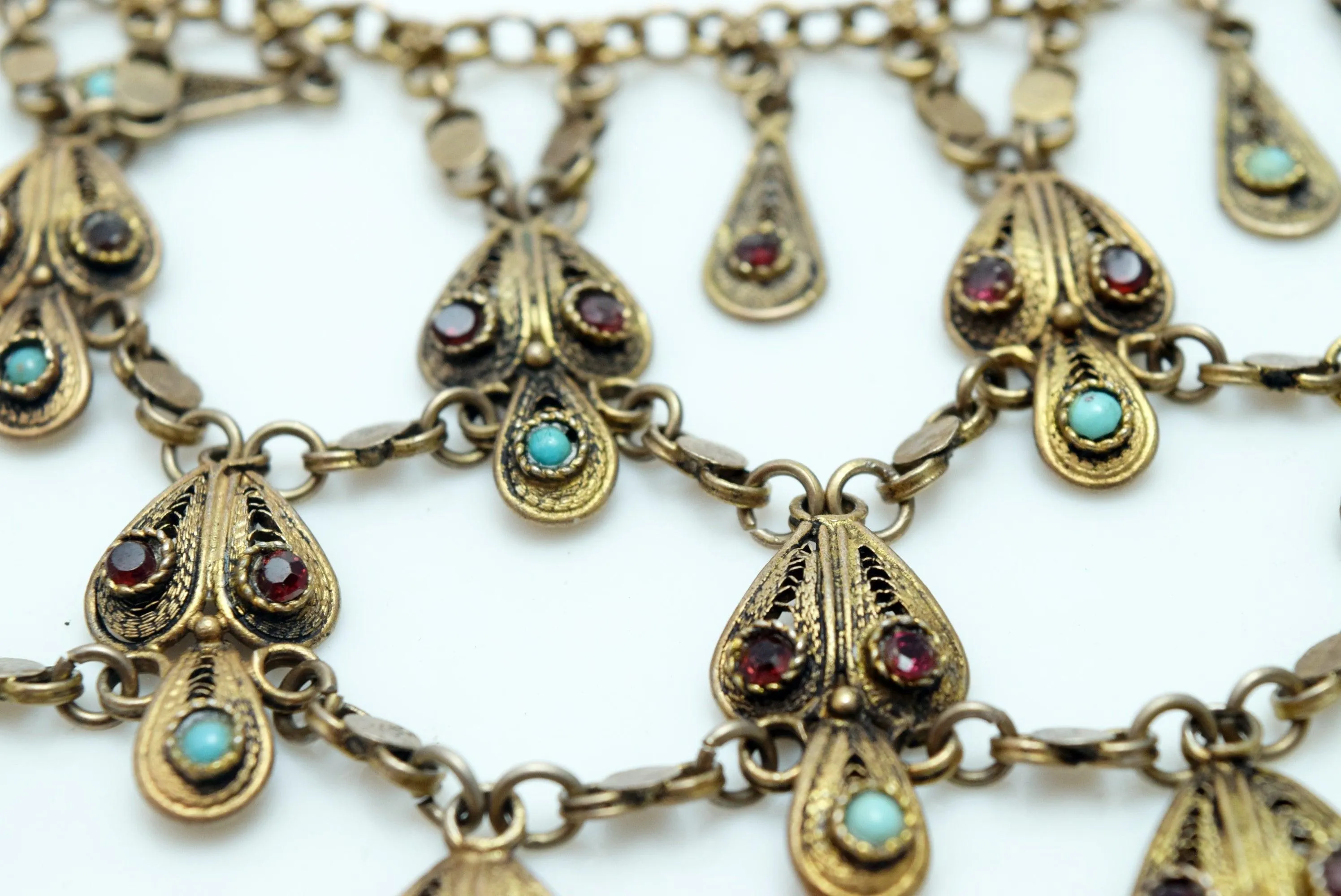 Vintage Middle Eastern Fine Gold Gilt Silver Filigree Bib Necklace