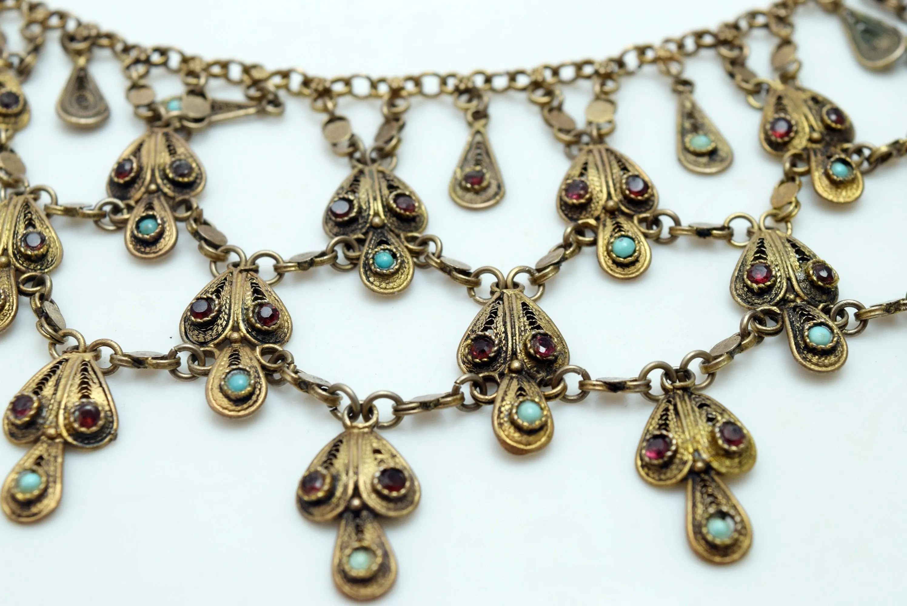 Vintage Middle Eastern Fine Gold Gilt Silver Filigree Bib Necklace