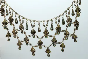 Vintage Middle Eastern Fine Gold Gilt Silver Filigree Bib Necklace