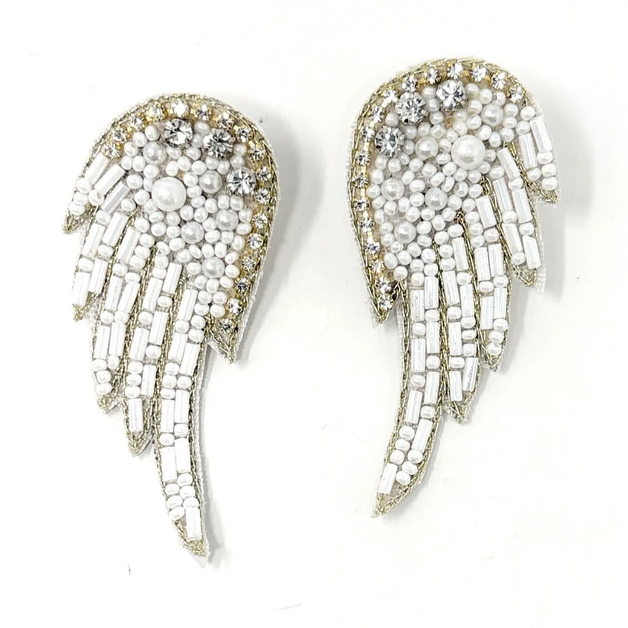 White Angel Wing Beaded Earrings