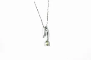 White Gold Peridot and Diamond Pendant with Chain