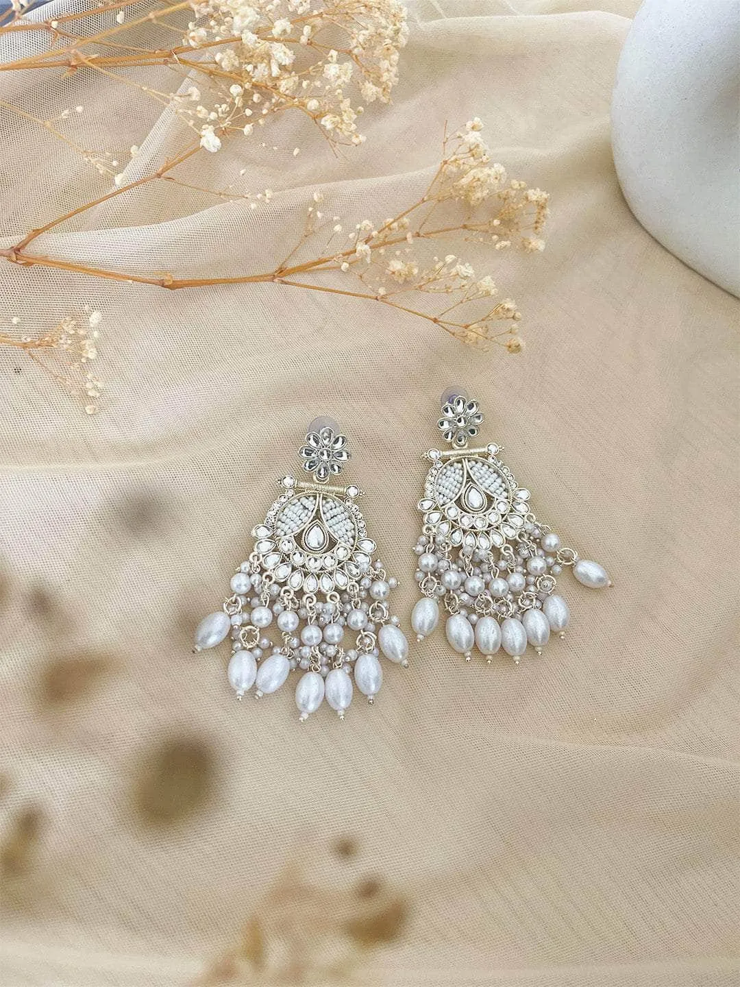 White Kundan Elegance With Pearl Drape