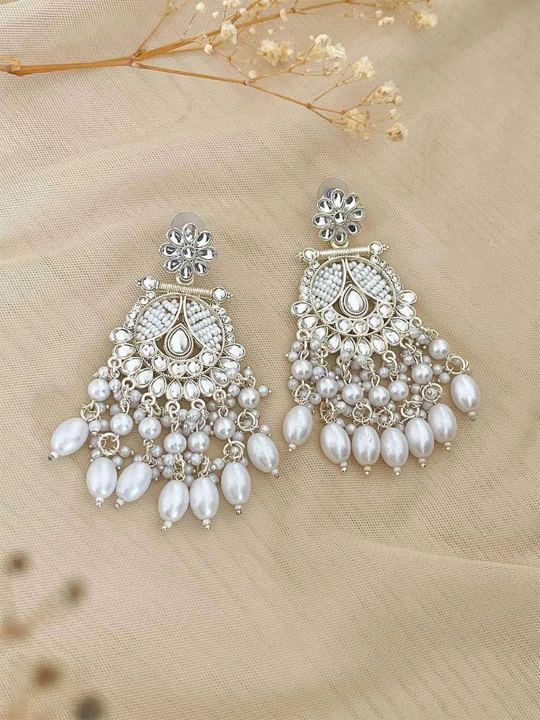 White Kundan Elegance With Pearl Drape