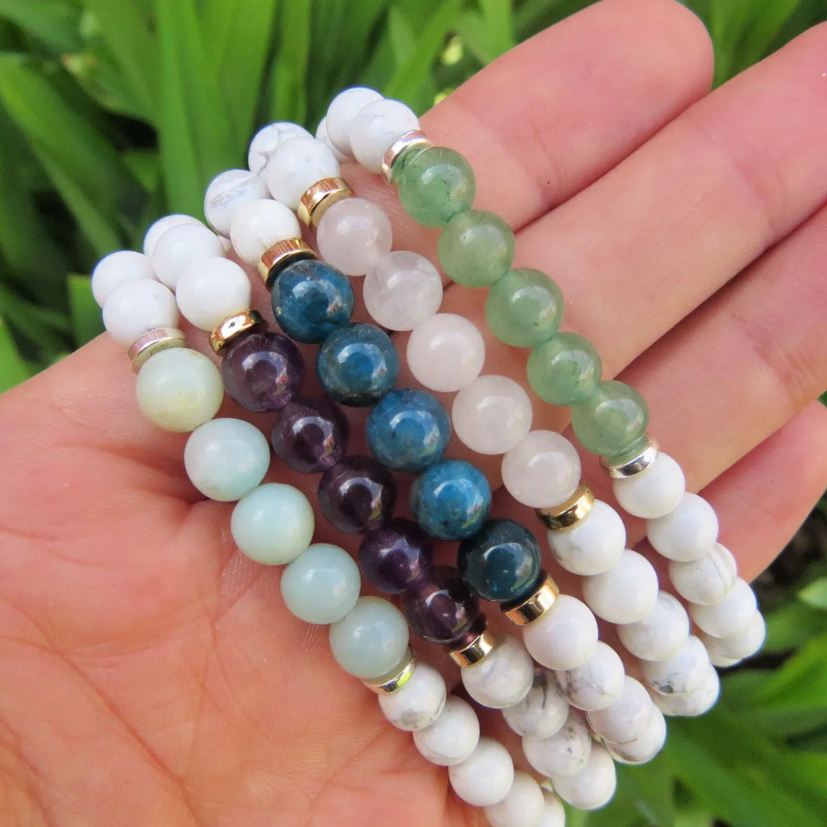 White Stone Beaded Crystal Bracelet | Calming Howlite   Stone of Choice