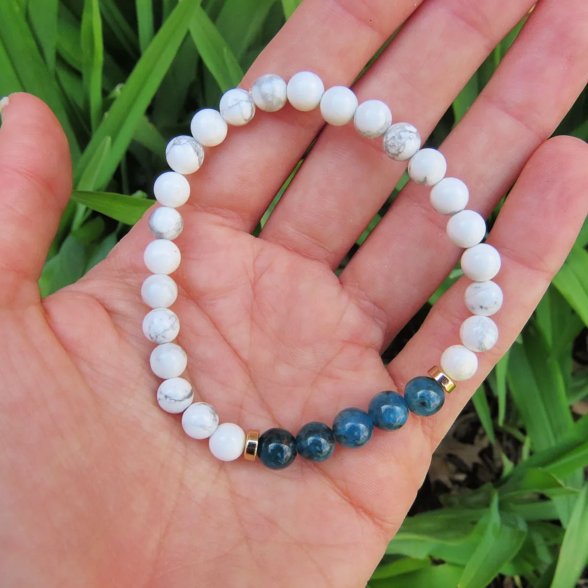 White Stone Beaded Crystal Bracelet | Calming Howlite   Stone of Choice