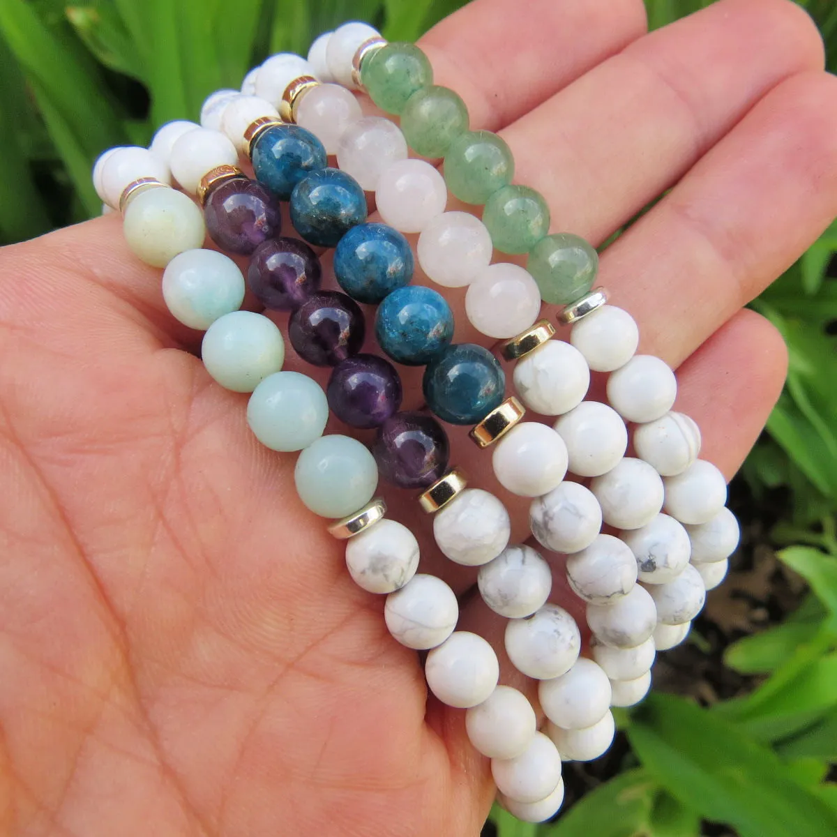 White Stone Beaded Crystal Bracelet | Calming Howlite   Stone of Choice