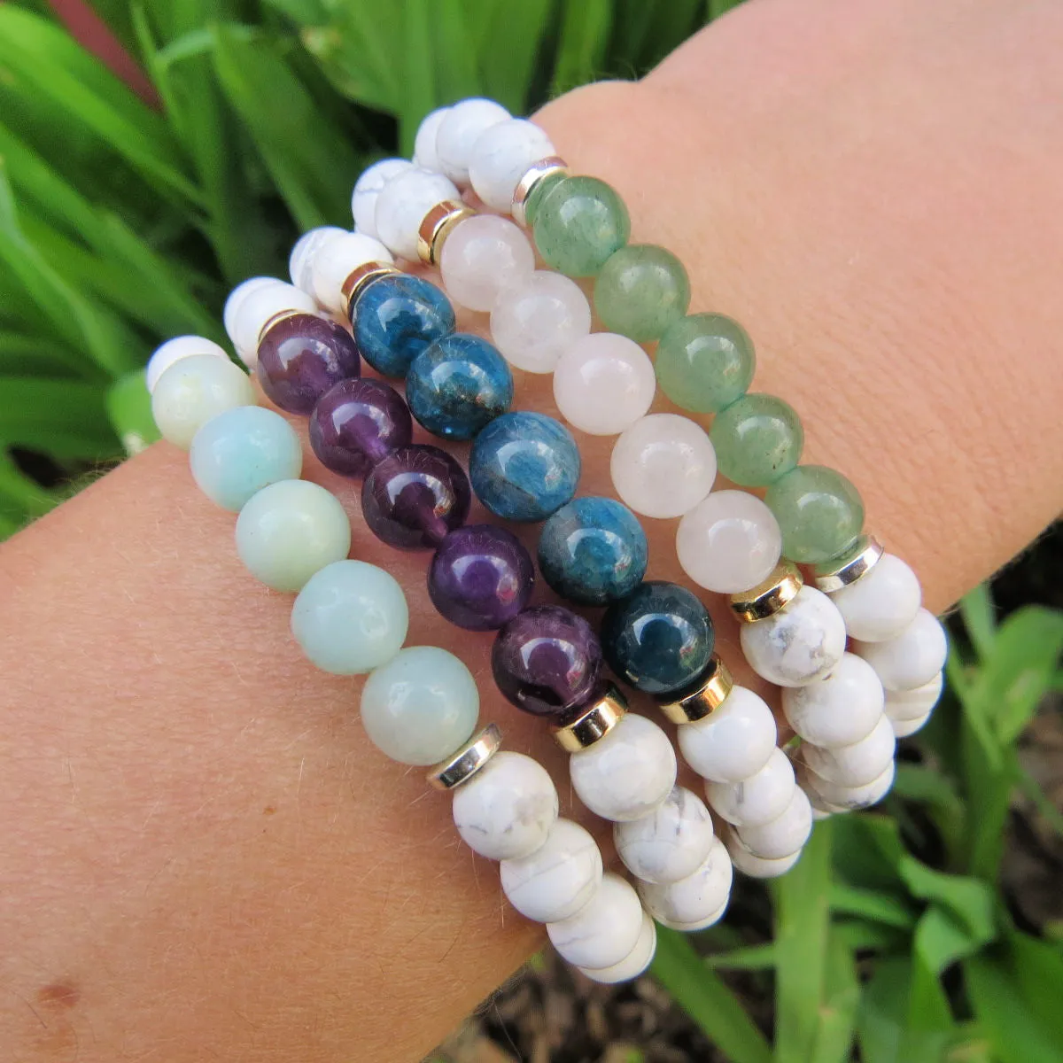 White Stone Beaded Crystal Bracelet | Calming Howlite   Stone of Choice