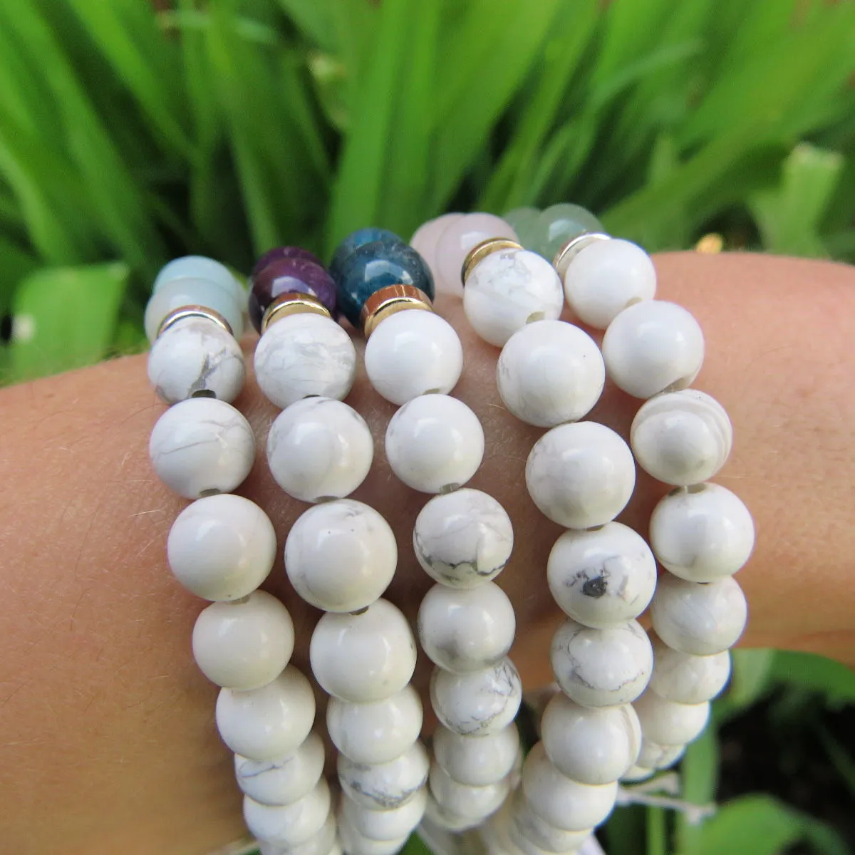 White Stone Beaded Crystal Bracelet | Calming Howlite   Stone of Choice